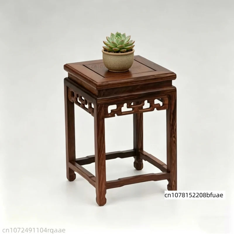 table d'appoint bois massif classique plante pot fleur statuette marron foncé finement sculptéintérieur décoration