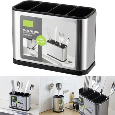 Porte-couverts en acier inoxydable gris clair
