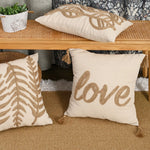 housses coussins motif feuilles texte love coton polyester beige rustique adhésifs tassels decoration