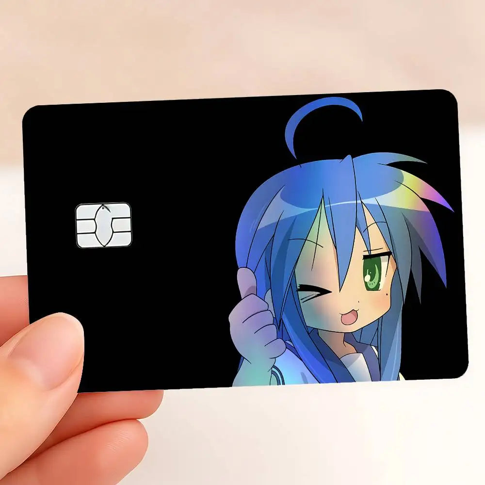 carte crédit personnalisée adhésive personnages animés holographique noir bleu vert arc ciel moderne illustratif