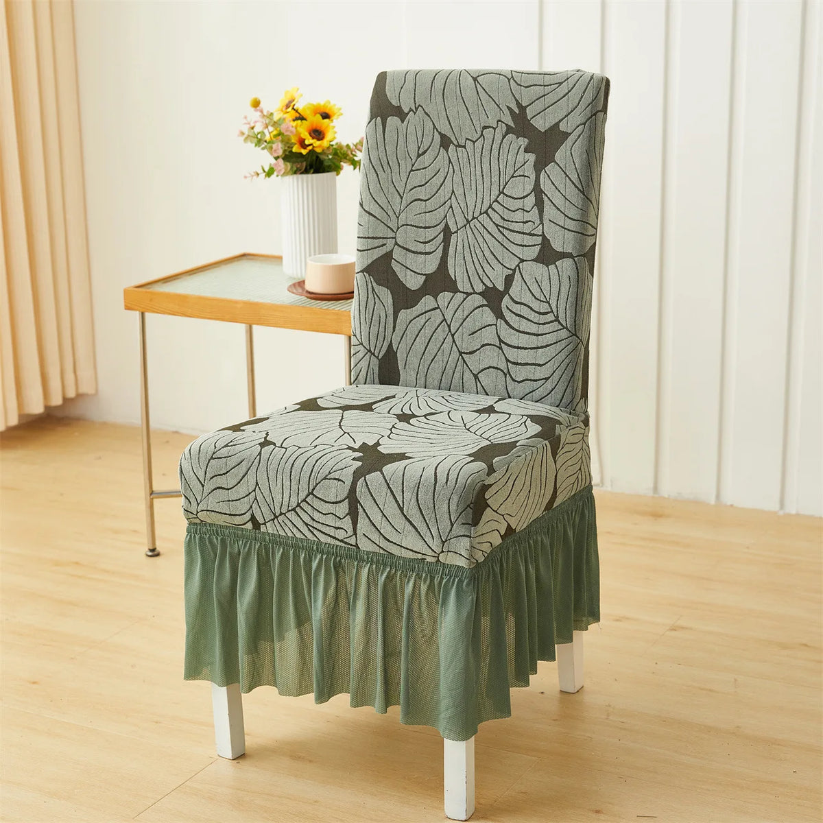 housse chaise moderne imprimé feuilles élastique décoration salon salle manger maison