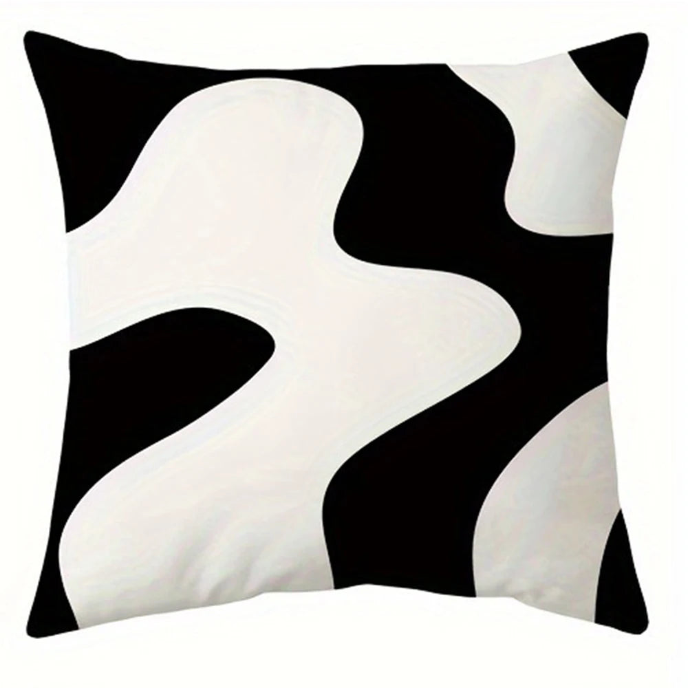 taies d'oreiller imprimées motif abstrait noir blanc contemporaines 45x45cm opaques maison hospitalière