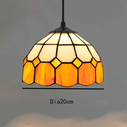 lustre suspendu tiffany verre coloré fleurs motif géométrique salon chambre bois rétro