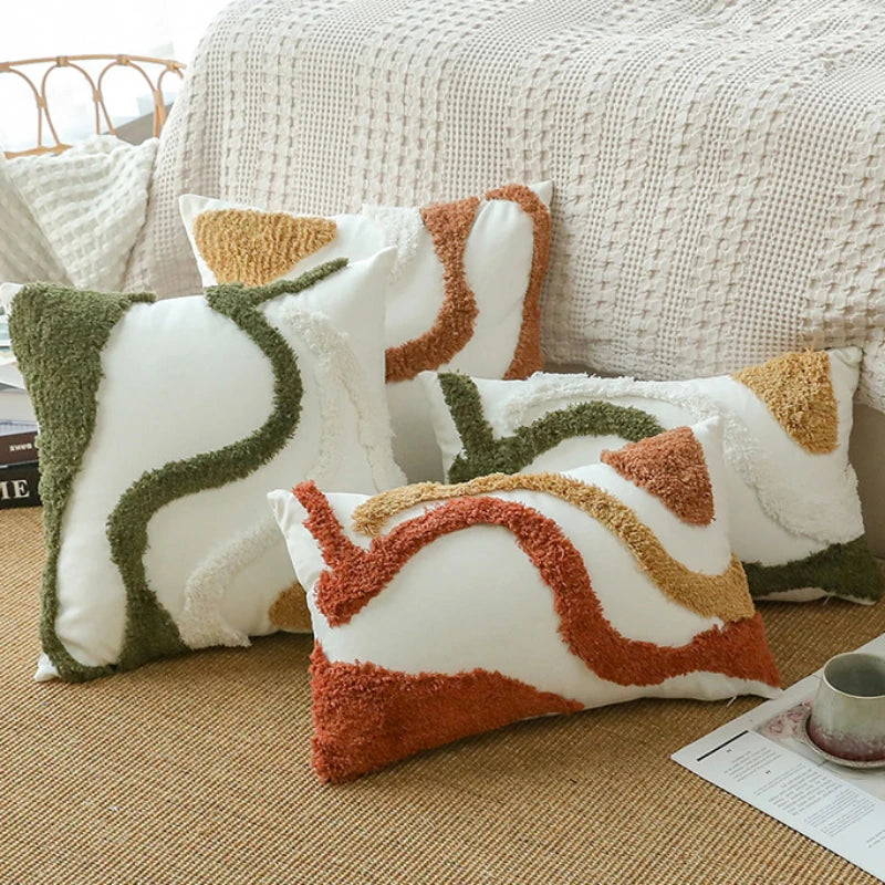 coussin nordique patchwork brodé moderne taie oreiller coton polyester respectueux environnement abstraits 30x50cm 45x45cm