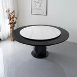 table manger ronde extensible imitation marbre noir moderne six chaises