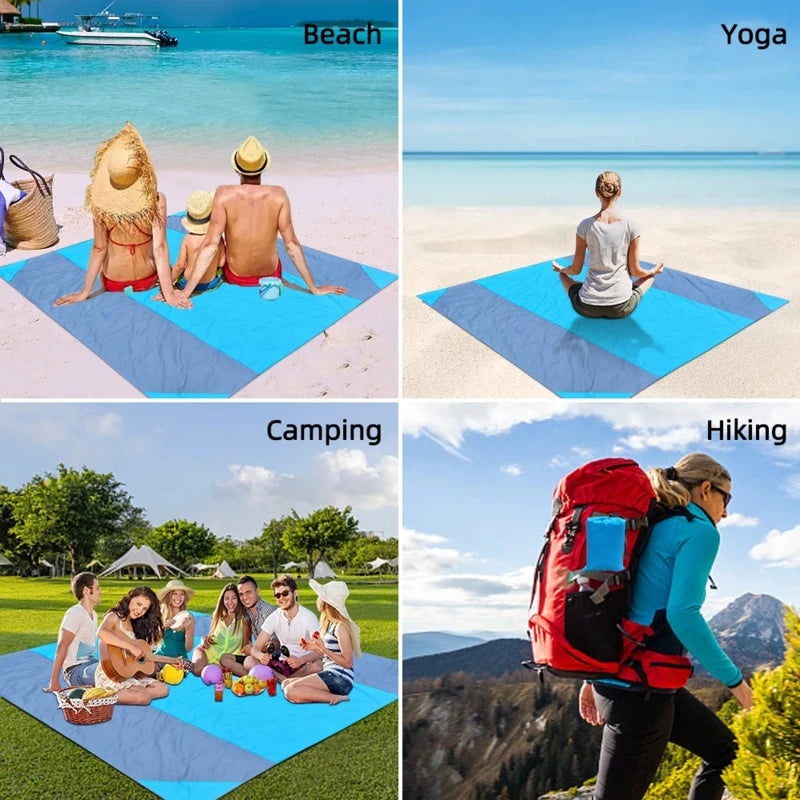 tapis plage imperméable bleu moderne sac rangement clous carabiner camping