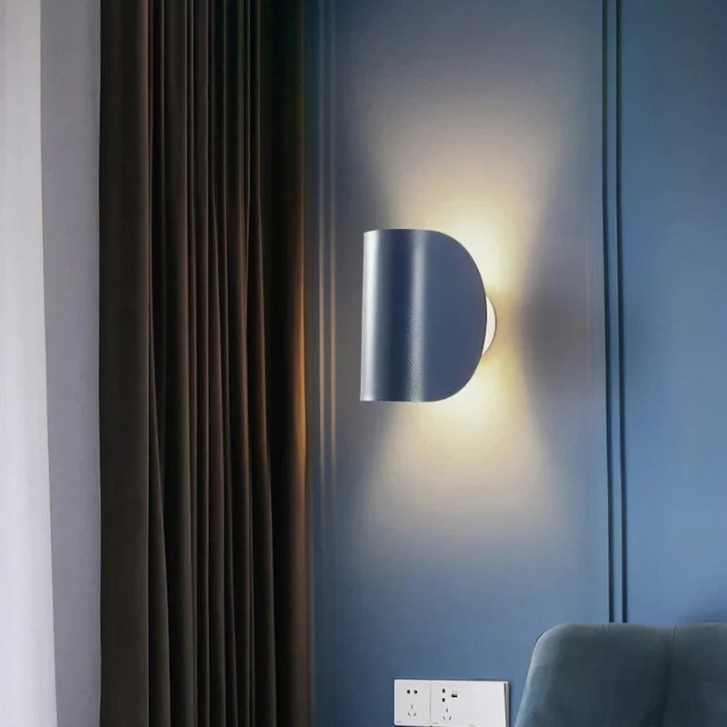 lampe murale moderne cylindrique noir bleu blanc led rotative chambre salon
