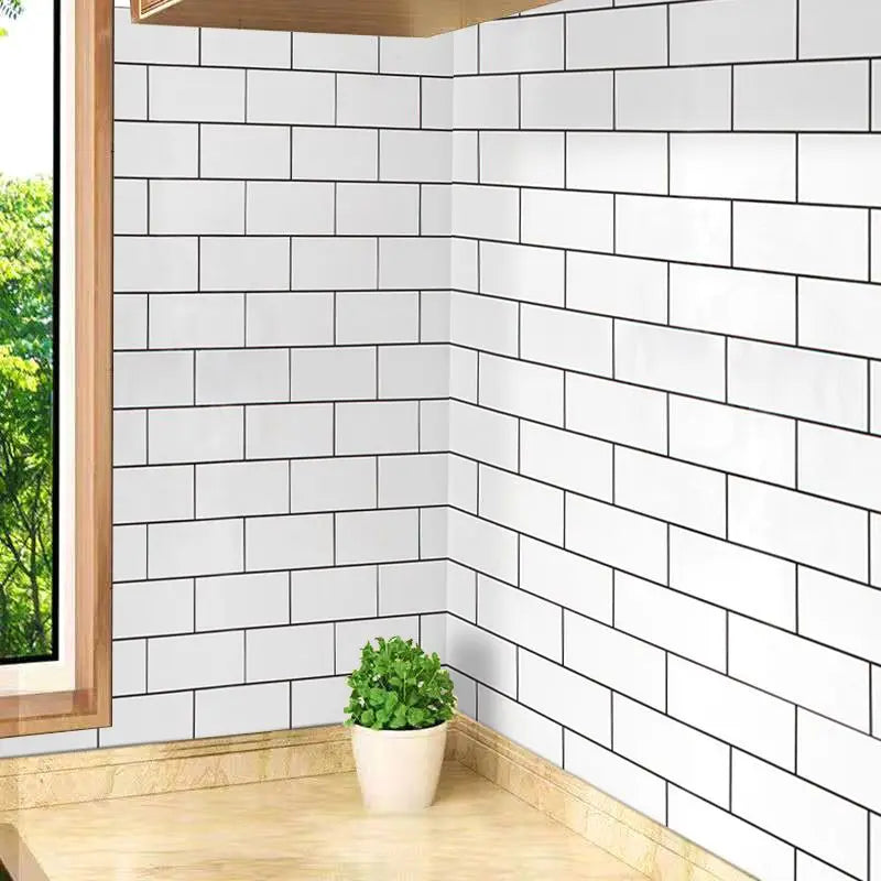sticker mural moderne carreaux brique adhésif imperméable anti moisissure blanc