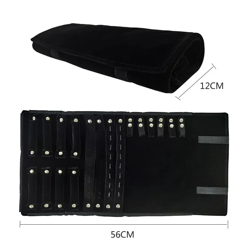 porte bijoux pliable velours noir gris clips moderne pratique sac rangement bijoux