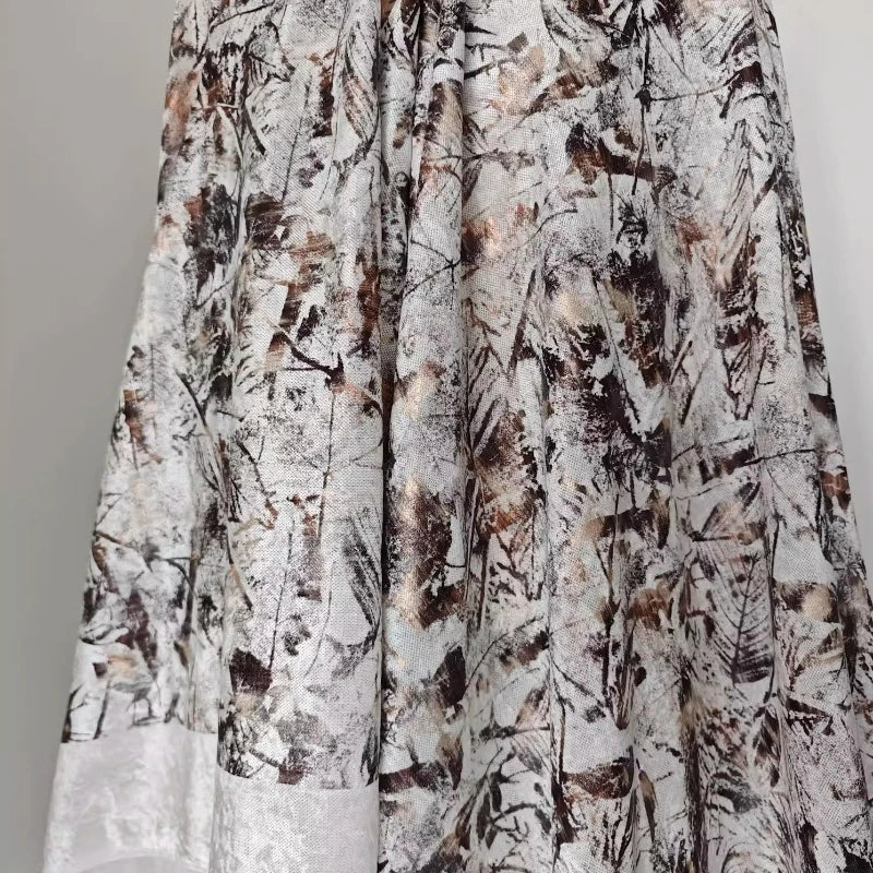 tissu imprimé naturel branches feuilles gris marron beige blanc moderne 100 polyester