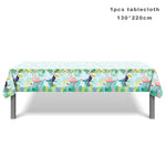 nappe jetable anniversaire motif tropical feuilles palmier fleurs verte moderne festivités été