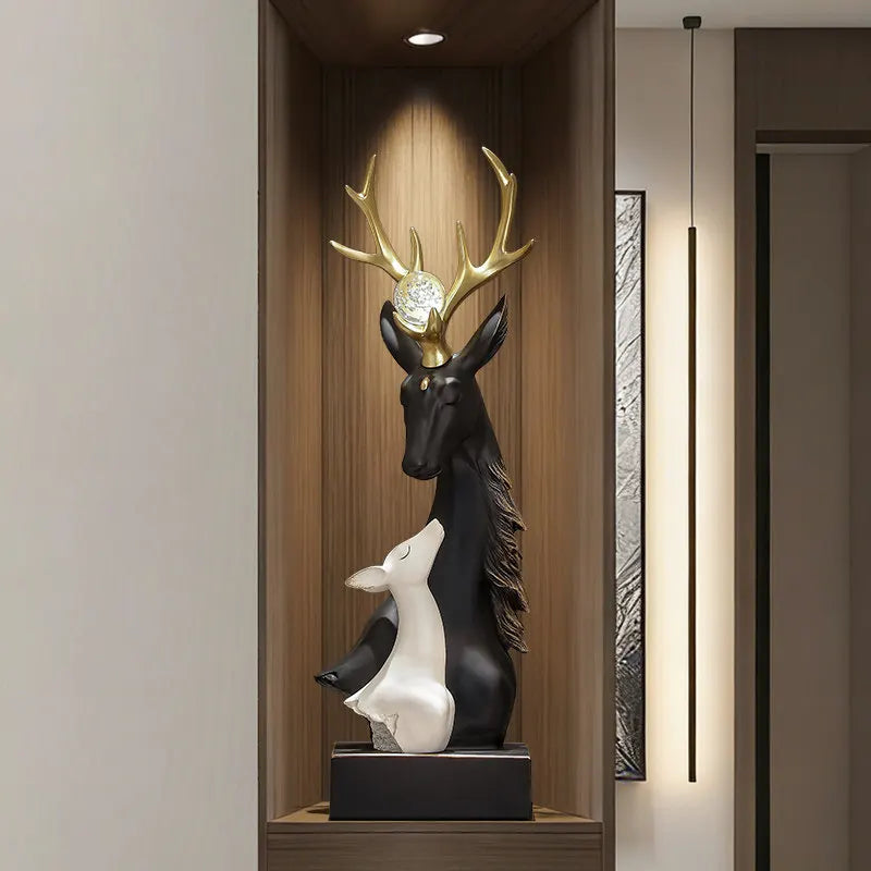 Sculpture résine cerf faon moderne élégant noir doré blanc salon entrée