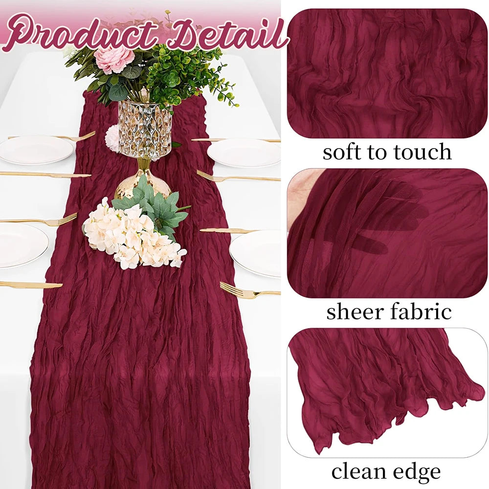 chemin table bordeaux serviette plissée semi transparente décoration mariage fête boho rustique