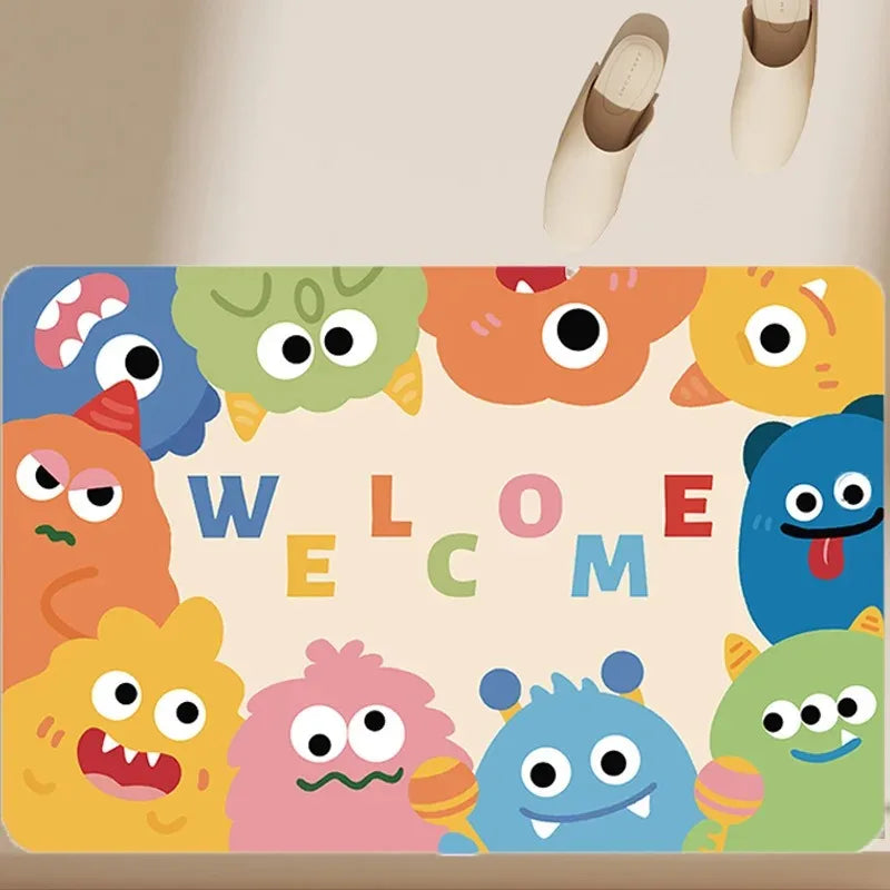 tapis sol multicolore dessins animés monstres mignons expressions variées bienvenue journée heureuse 40x60cm 50x80cm