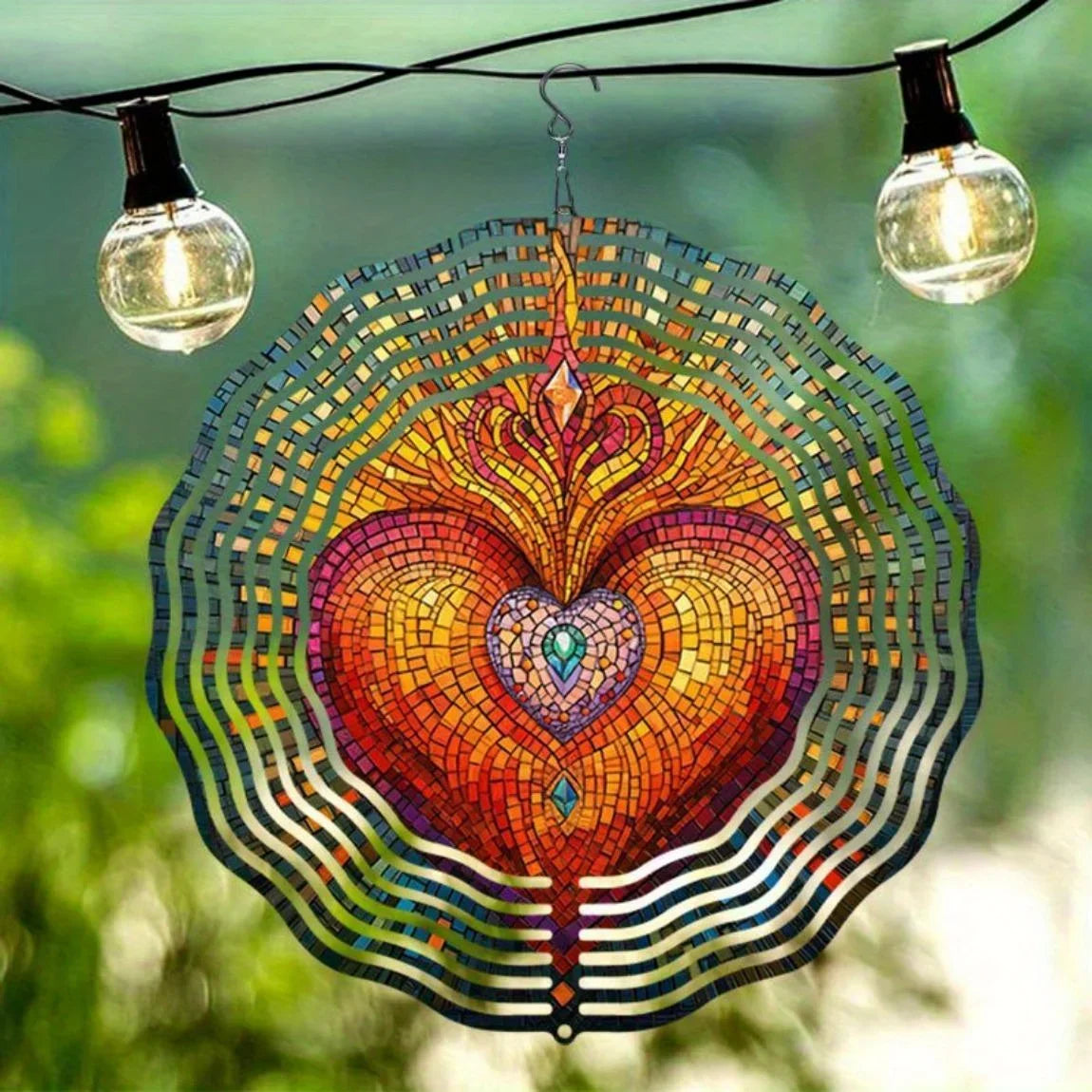 Décoration extérieure spinner métallique multicolore floral artisanal diamètre 25cm jardin balcon