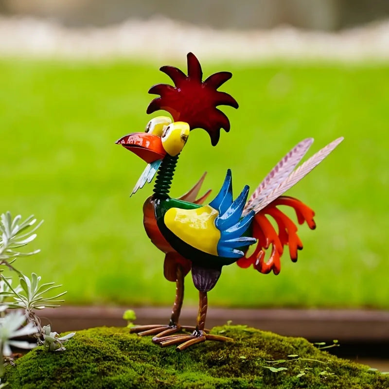 décoration noël métal coq animal couleur oiseau rustique statuette festive pastel