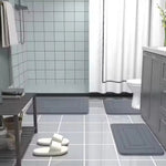 tapis bain doux absorbant non glissant moderne gris texturé relief géométrique duveteux