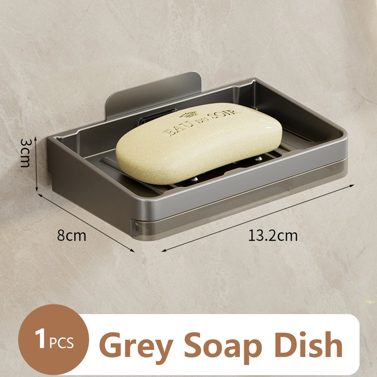 support savon mural aluminium gris métallisé moderne sans perçage égouttoir salle bain organisateur accessoire