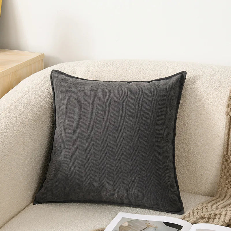 housses coussins chenille 45x45cm beige vert bleu gris texturées moderne opaques fixation invisible