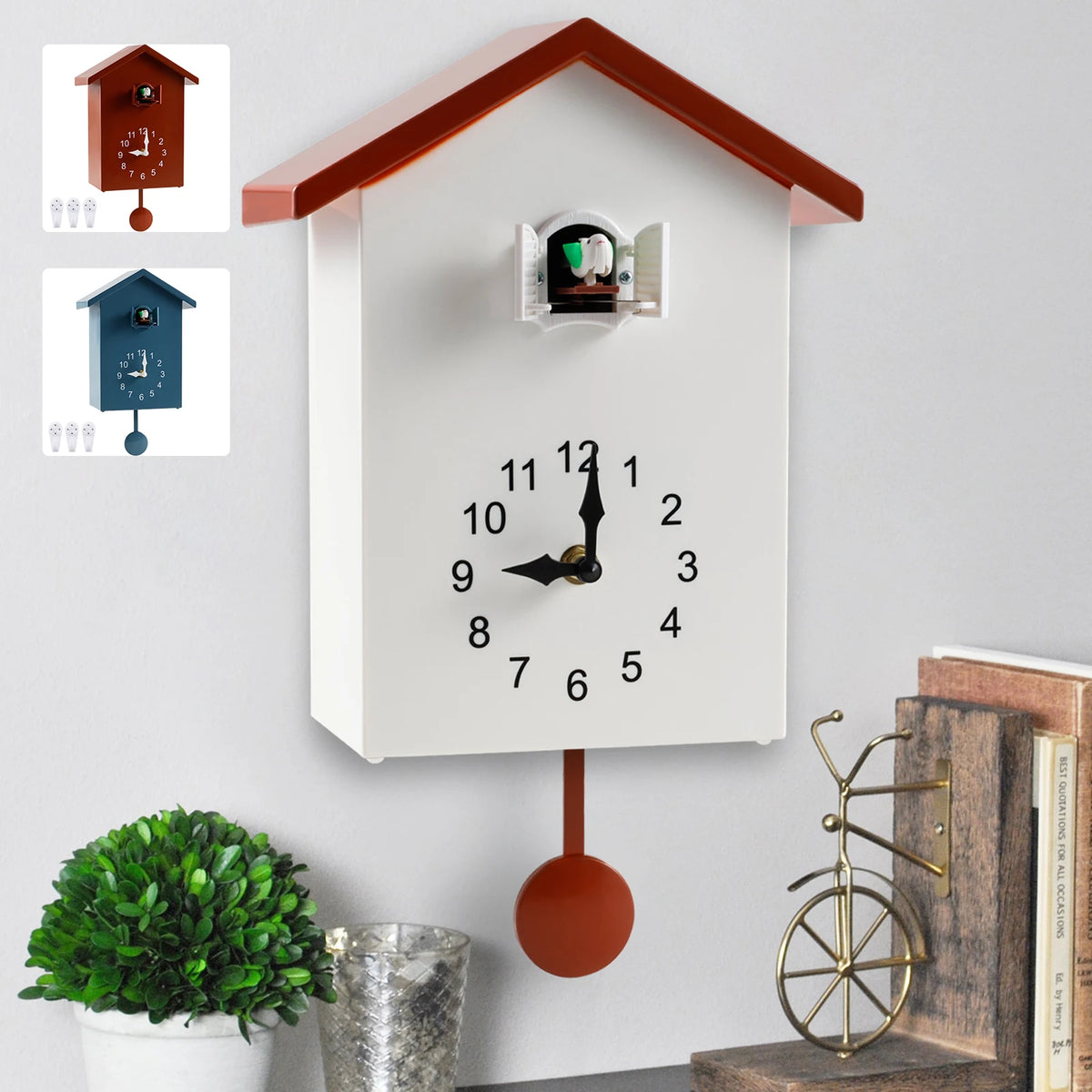 horloge coucou moderne motif maison cadran noir chiffres blancs salon minimaliste pendule plastique opaque