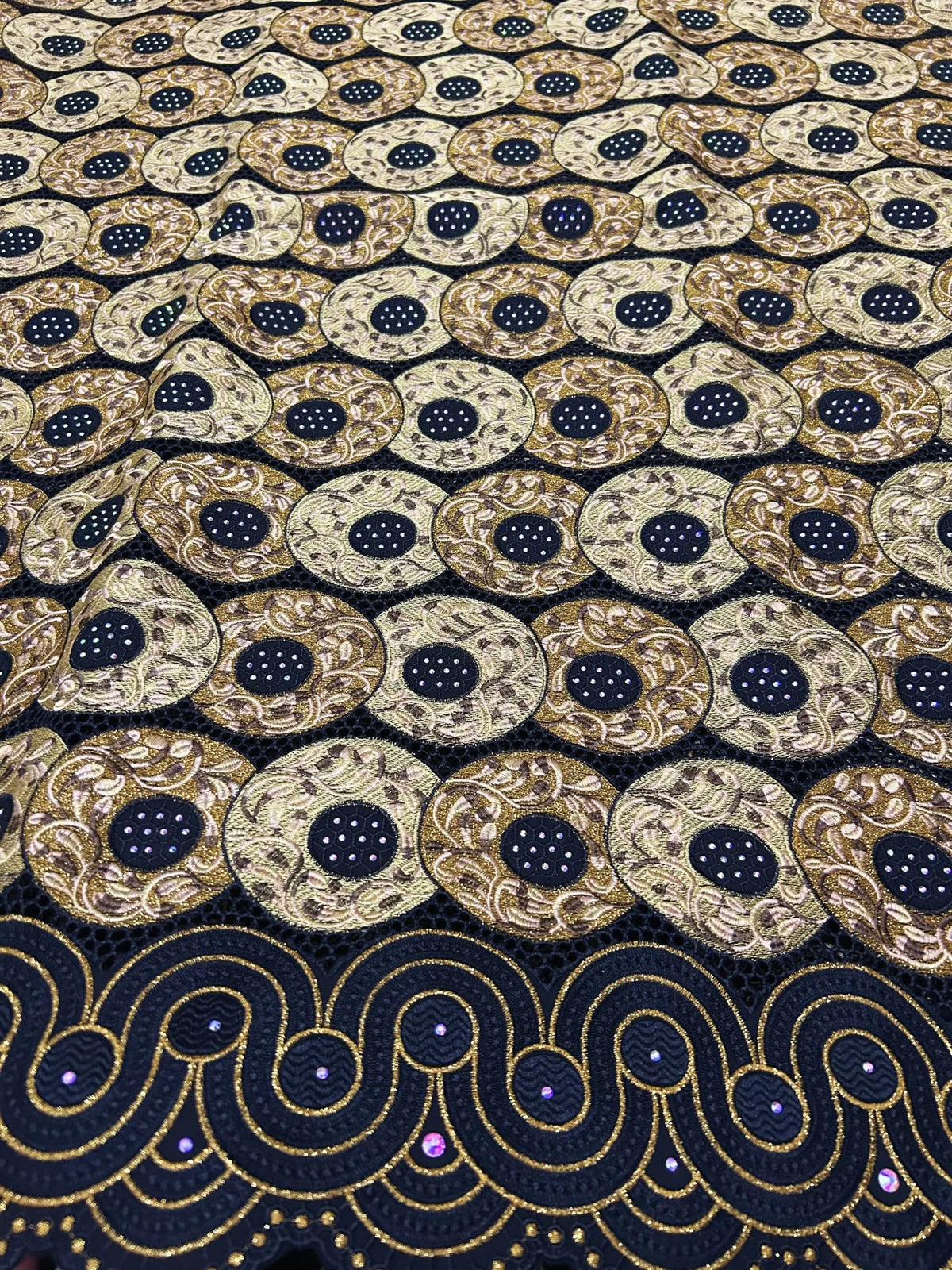 tissu brodé noir doré strass occasion party voile coton largeur 51 52 inches dentelle