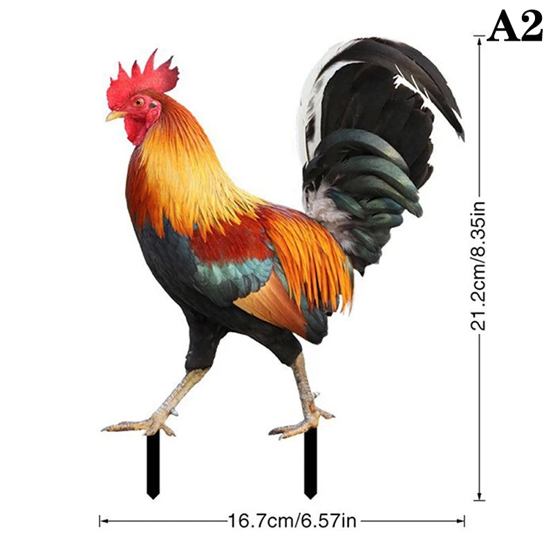 figurine coq deco jardin résistante intempéries rouge noir vert bleu plumeuses réaliste piquetextérieur patio