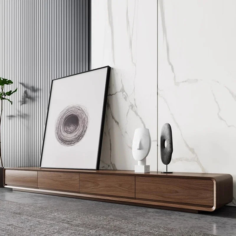 meuble tv long bois marron foncé moderne salon nordique bois naturel