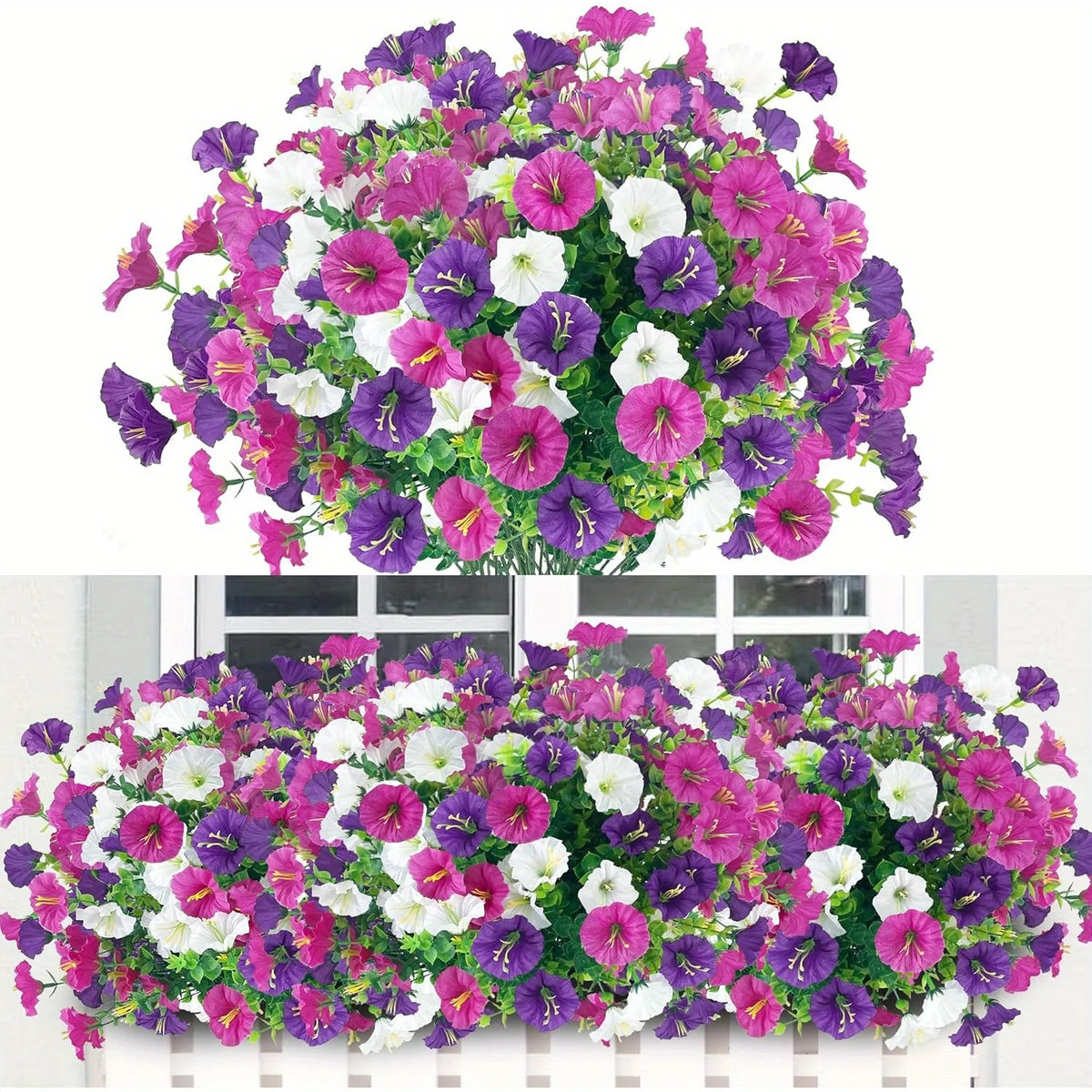 fleurs artificielles violet blanc rose petunia modernes décoration intérieure extérieure événements printemps ambiance année