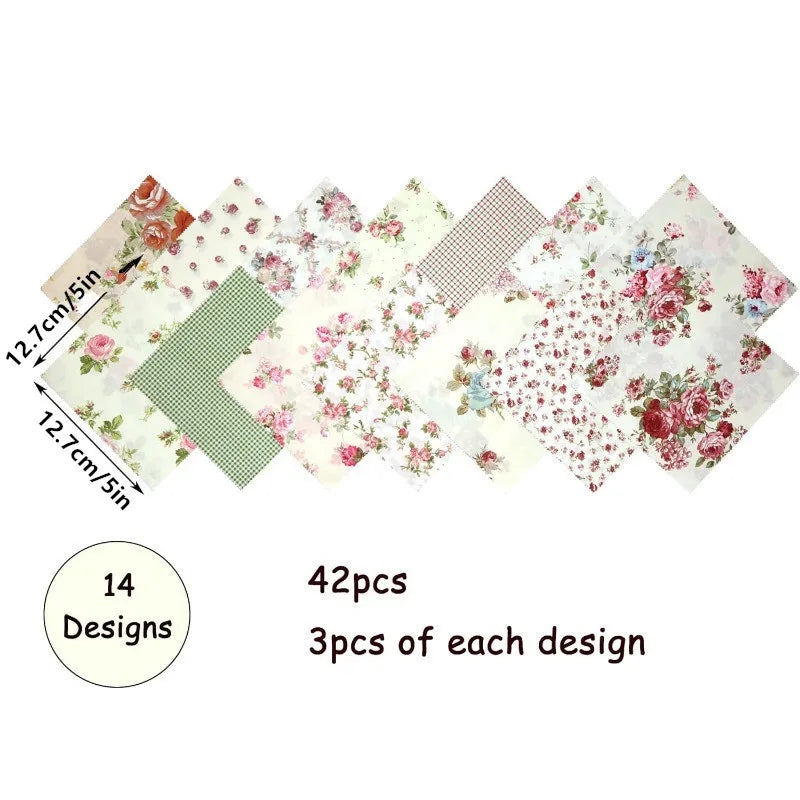tissu imprimé patchwork 42 pièces fleurs vintage rose vert beige