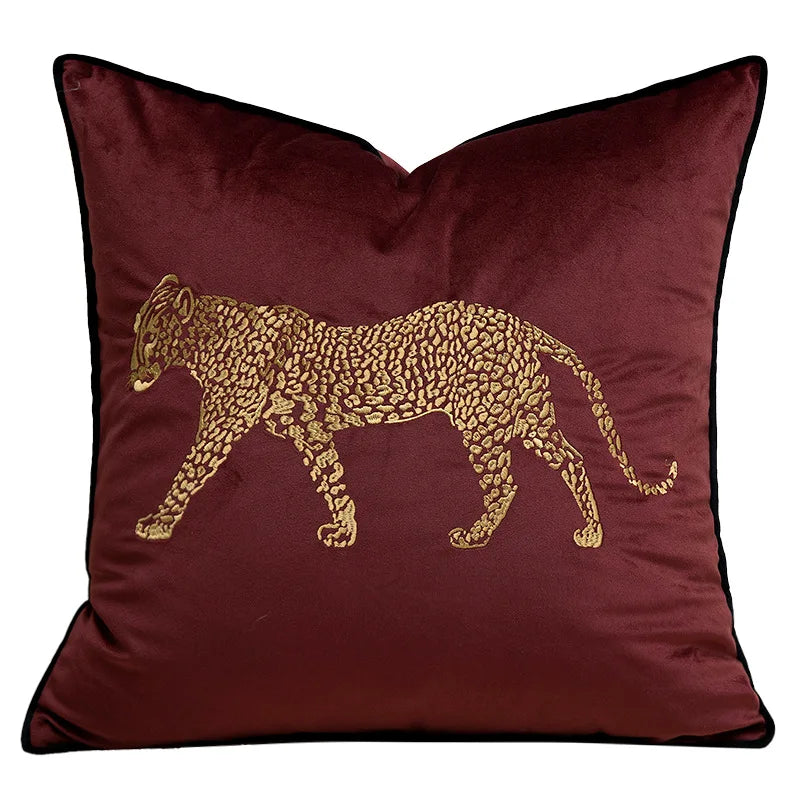 housse coussin brodée léopard velours élégante noir vert décorative maison voiture 45x45cm 30x50cm fixations