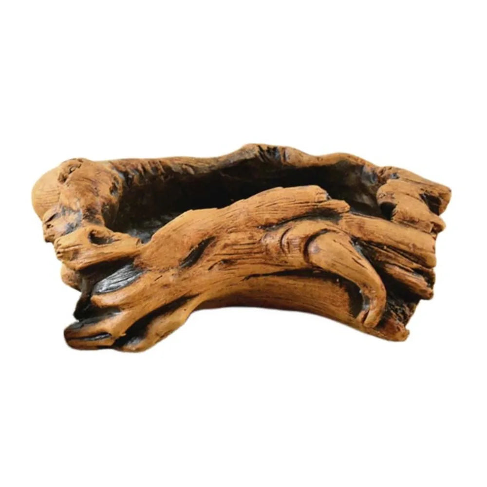 Cache plante forme racine imitation bois marron clair brun foncé texture naturelle rustique plante