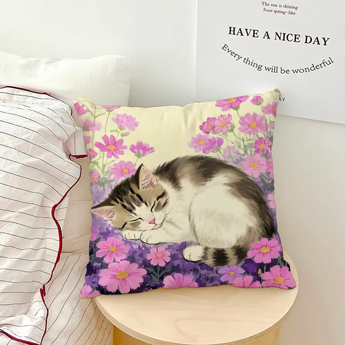 housses coussin imprimées chats fleurs modernes décoratives 35x35cm 40x40cm 45x45cm 50x50cm 60x60cm
