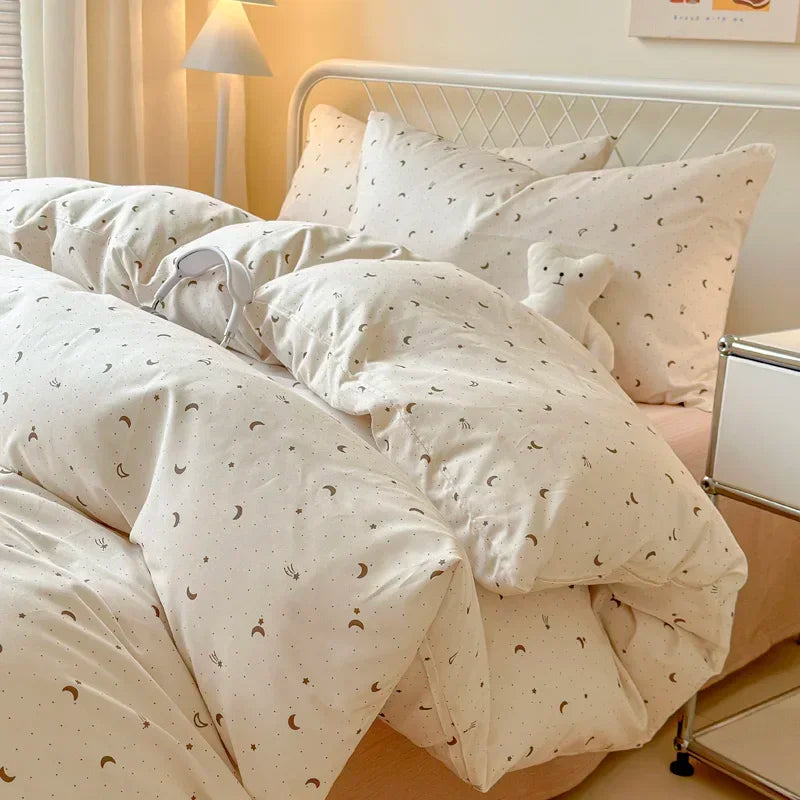 ensemble literie enfant imprimé dessins animaux ours lapin fruits nœuds minimaliste asiatique couleurs vives