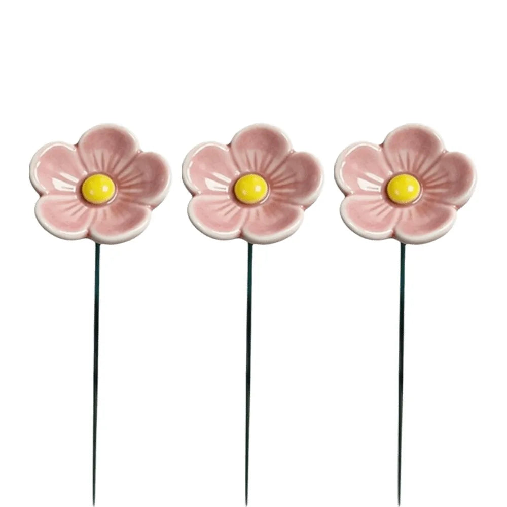 fleurs céramique artisanales modernes rose jaune blanc orange violet vert bouton central tringle jardin