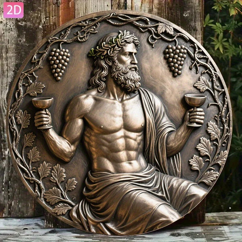 décoration murale relief bronze homme couronné coupes vignes raisins grec classique chambre salon jardinet