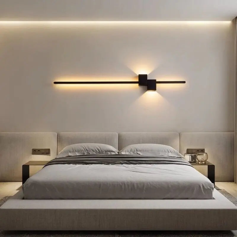 applique murale led noire moderne minimaliste effet lumineux linéaire contemporaine fixée mur 60 90