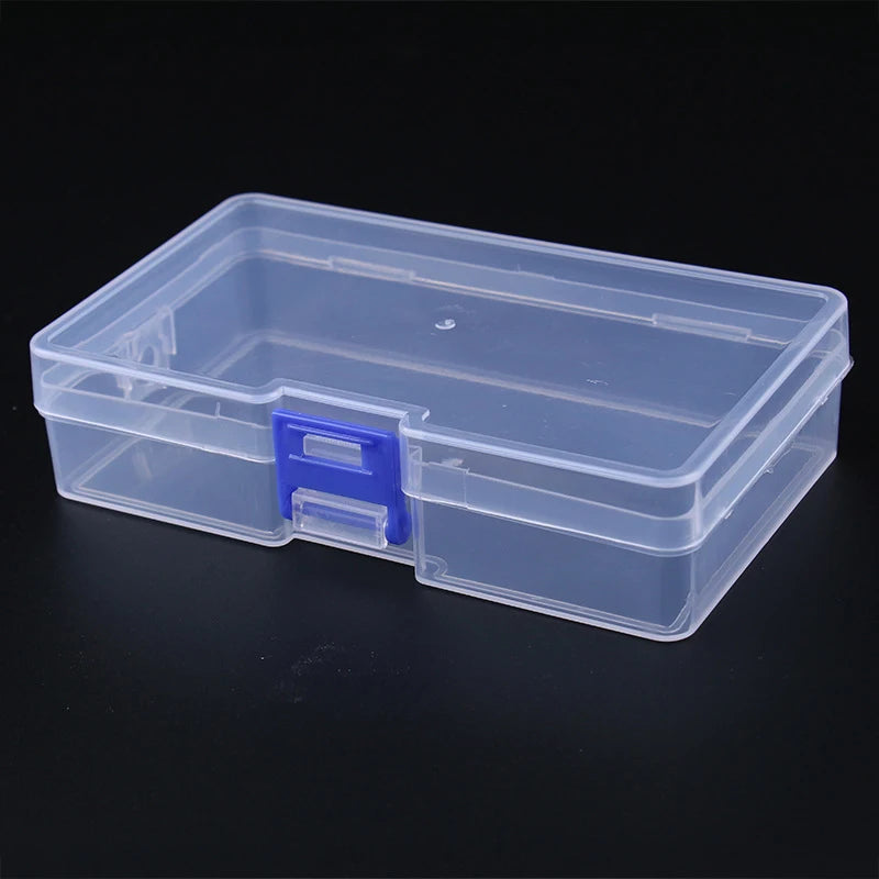 boîte rangement bijoux plastique transparente moderne pratique poignée bleue intérieure 14cm 8cm