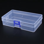 boîte rangement bijoux plastique transparente moderne pratique poignée bleue intérieure 14cm 8cm