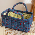 sac main fleur bleu vert beige réutilisable poignées vintage opacité multifonction portable