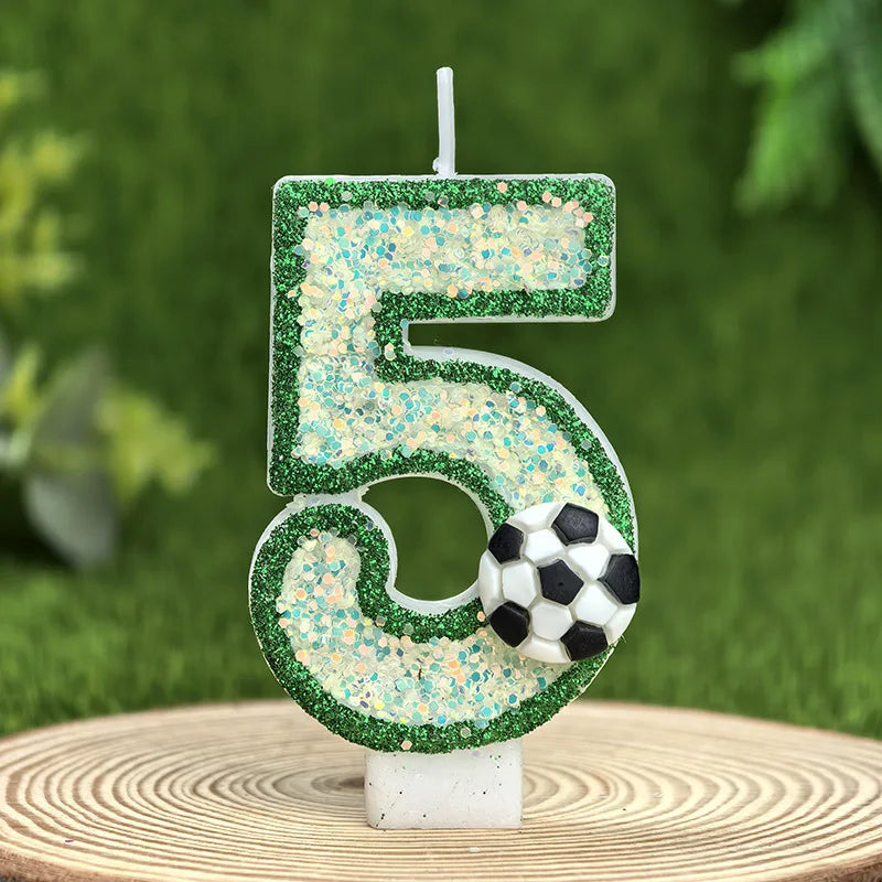 bougies chiffres paillettes football anniversaire decoration verte blanche noire bleue thèmes sportifs numerotees opaque
