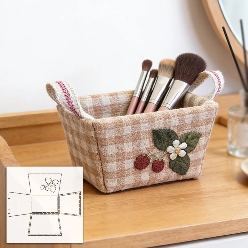 panier rectangulaire rustique motifs carreaux rayures texturé rose beige violet vert blanc
