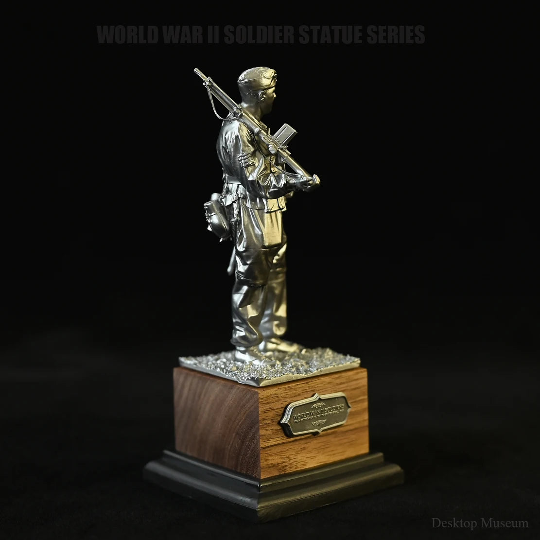 statuettes soldat guerre mondiale argenté marron réaliste base bois socle noir