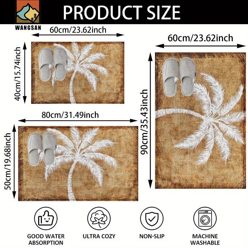 tapis moderne antidérapant palmier blanc marron clair doux 60x40cm chambre bain