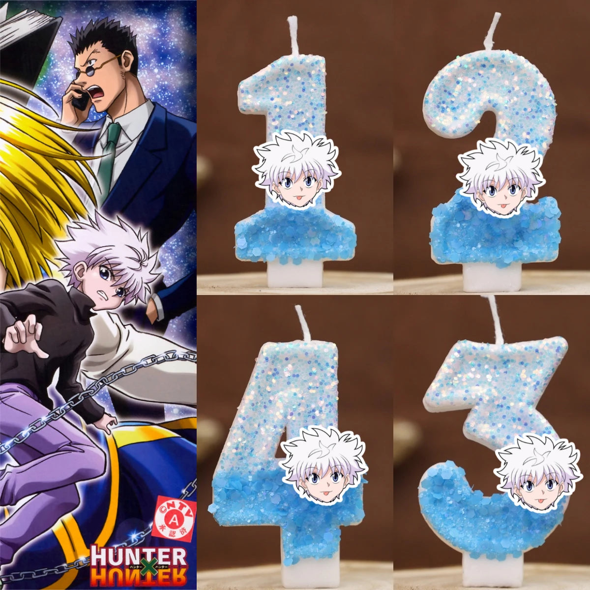 bougies chiffres hunter hunter paillettes bleu clair blanc décoratives anniversaire enfant anime