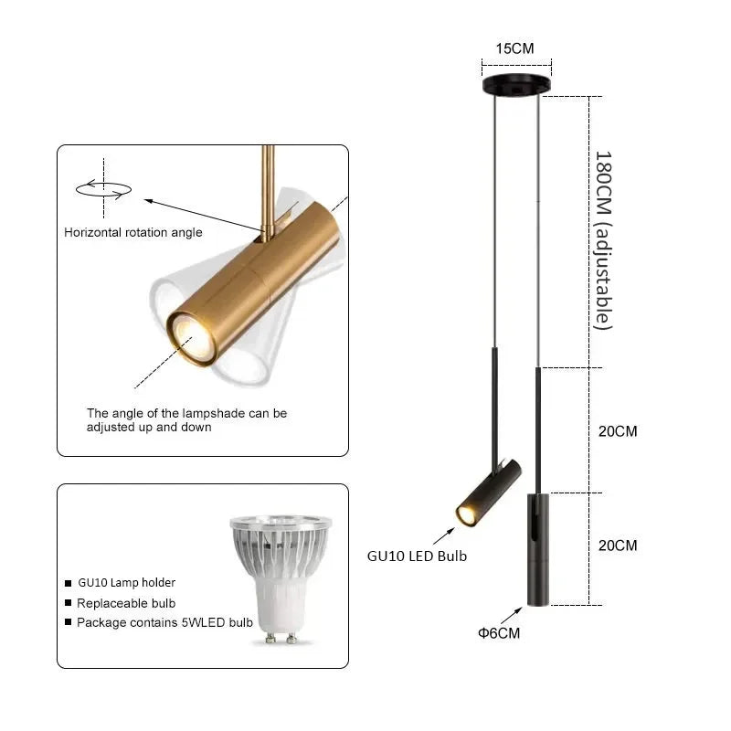lampe suspendue moderne noir doré adhésive gu10 led ajustable chambre salon