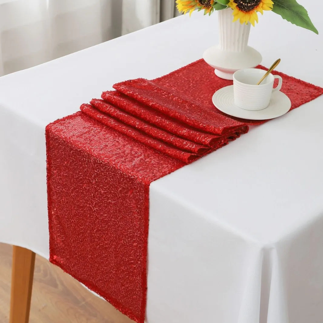 chemin table pailleté moderne bleu rouge noir doré vert rose gris violet festif opaquet