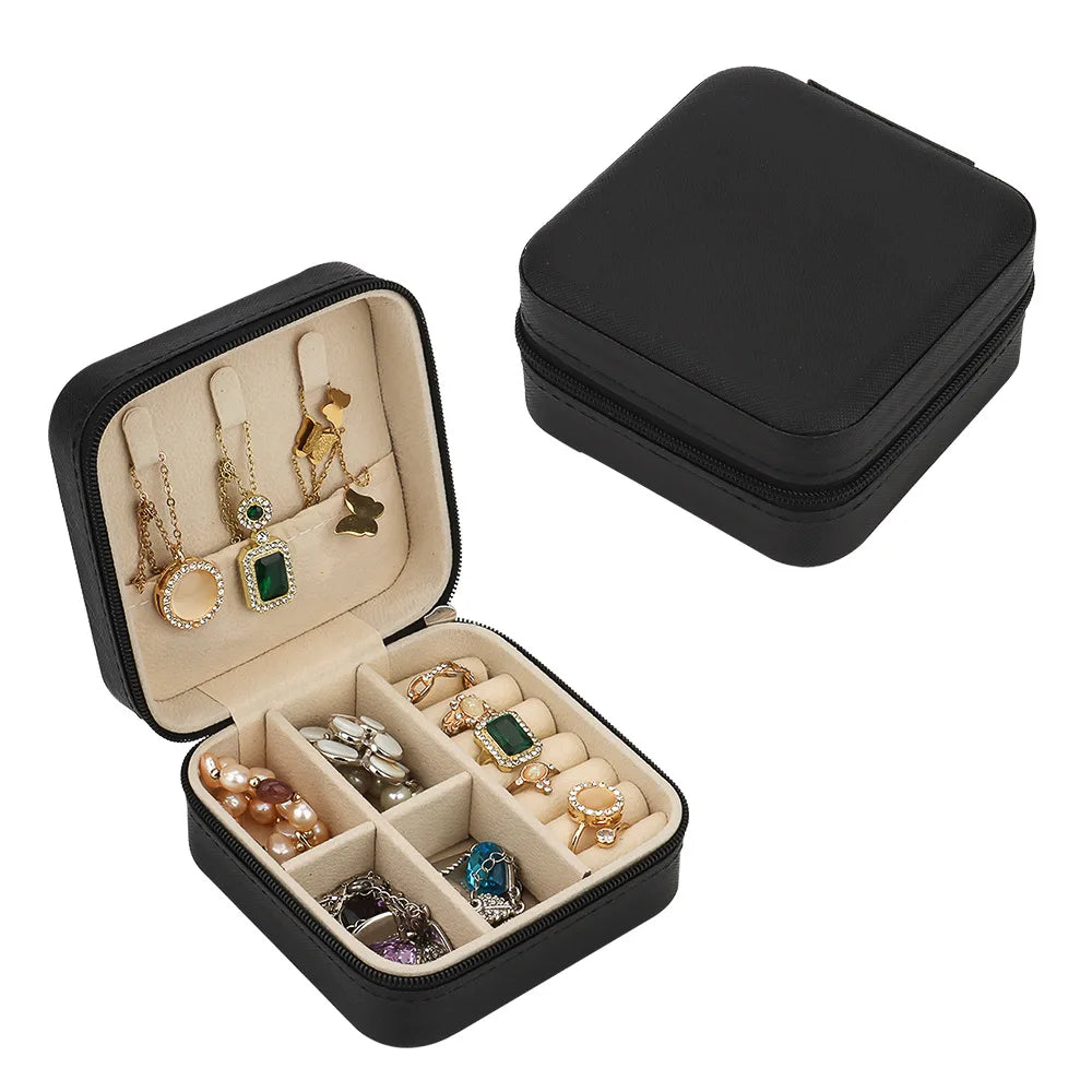 boîtes bijoux réutilisables simili cuir couleurs moderne fermeture glissière poche élastique crochets colliers rouleaux