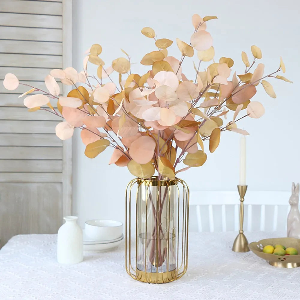 bouquet artificiel moderne feuilles rondes rose beige vert clair extérieur intérieur décoration minimaliste