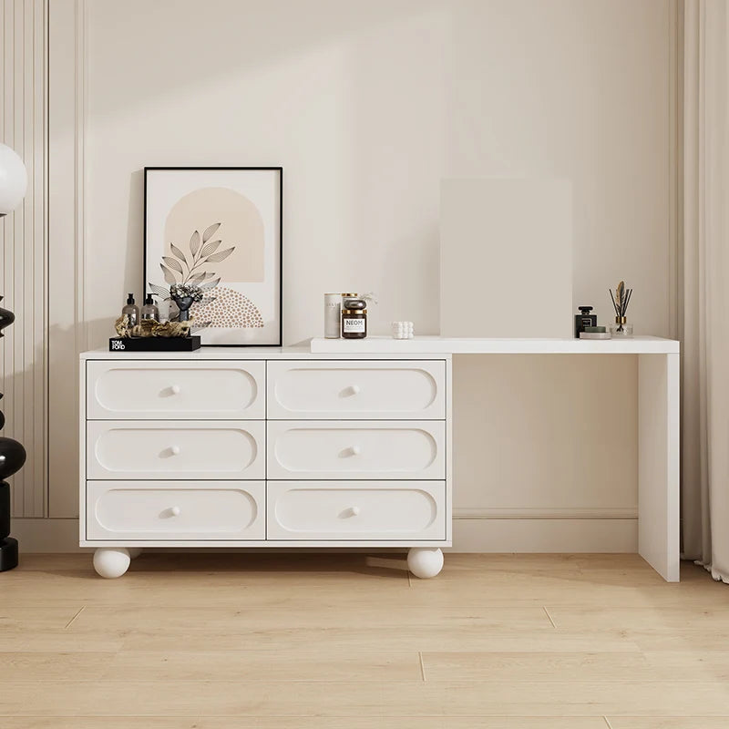 coiffeuse miroir blanc minimaliste moderne commode tiroirs noirs chambre meuble maquillage
