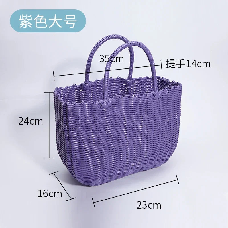 panier rangement sac main tressé rose opaque casual